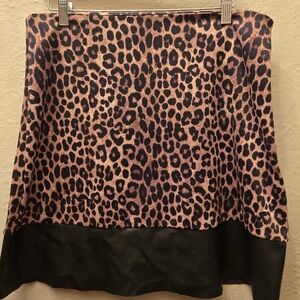 Michael Kors Leopard Print Skirt | Faux Leather Hem Mini Skirt L